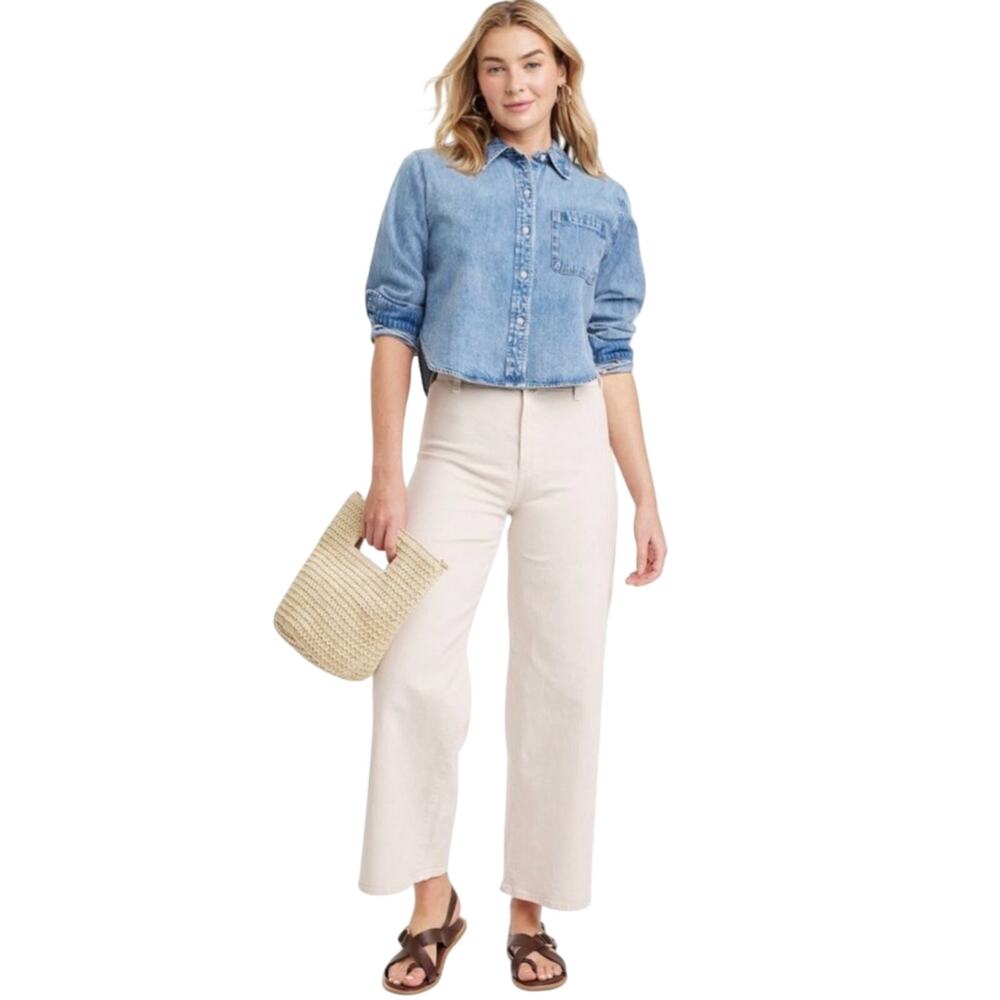 NWT High-Rise Sailor Wide Leg Ankle Jeans Relaxed Fit Universal Thread White 12 - Picture 3 of 11